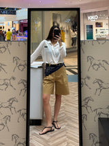 Vague sheer long sleeve polo shirt- White