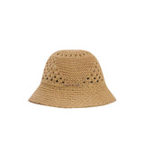 Vague golden logo straw bucket hat - beige