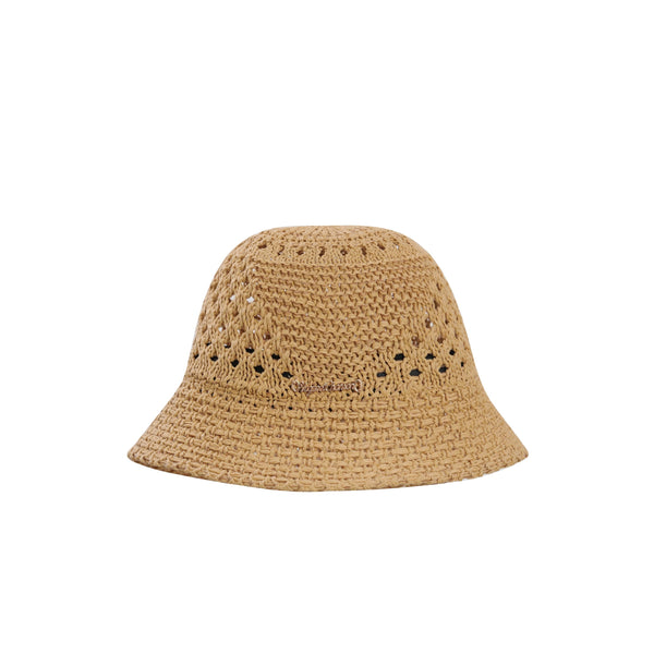 Vague golden logo straw bucket hat - beige
