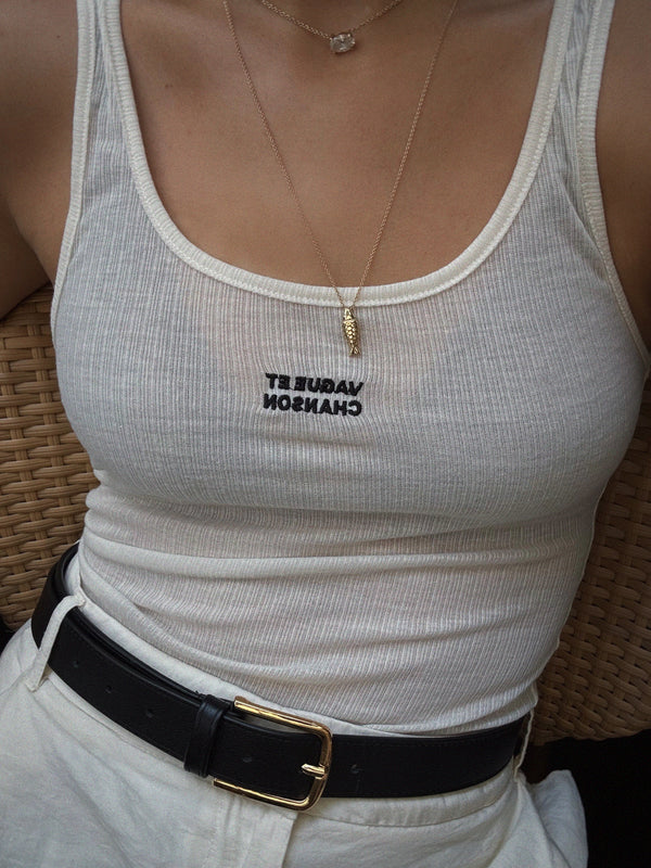 Vague sheer knit tank top- White