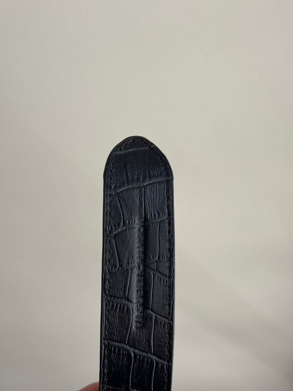 Vague croc Silver Buckle Belt- Black