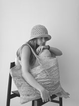 Vague golden logo straw bucket hat - beige