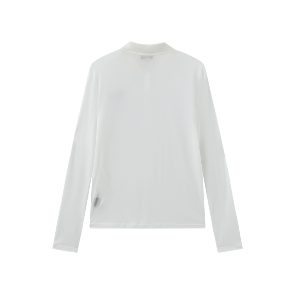 Vague sheer long sleeve polo shirt- White