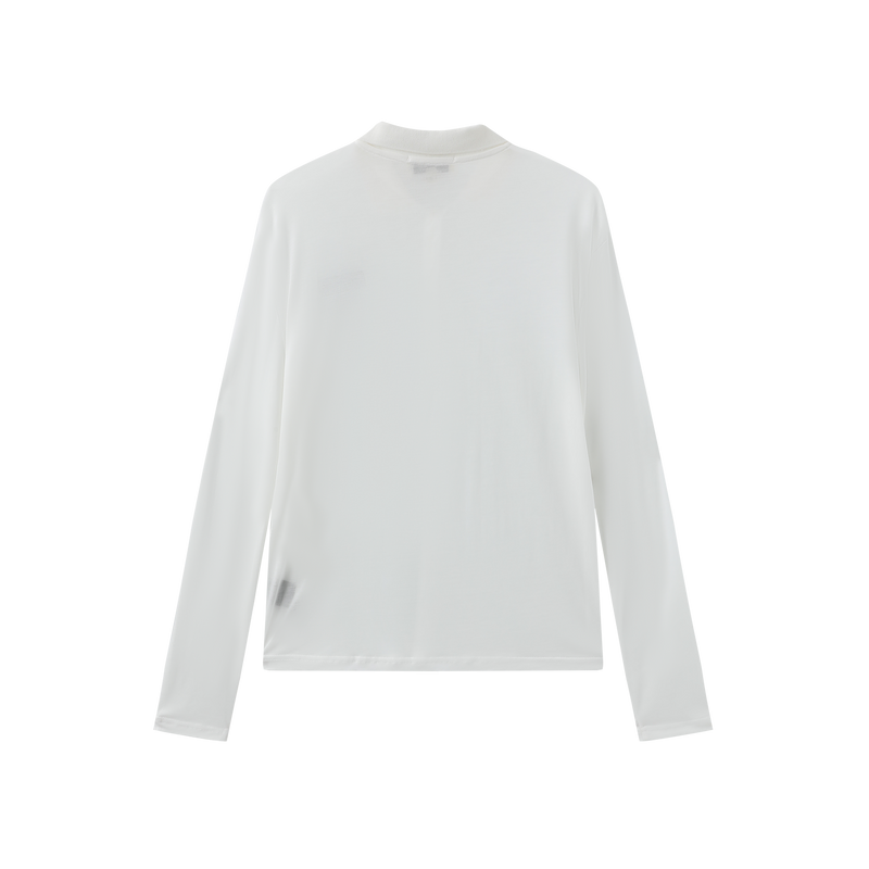 Vague sheer long sleeve polo shirt- White