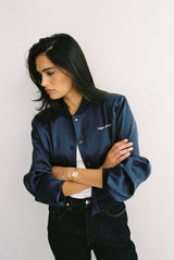 Vague et Chanson satin bomber jacket - Navy