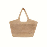 Vague golden logo straw bag - beige