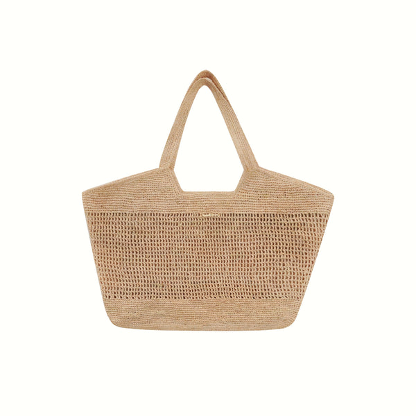 Vague golden logo straw bag - beige