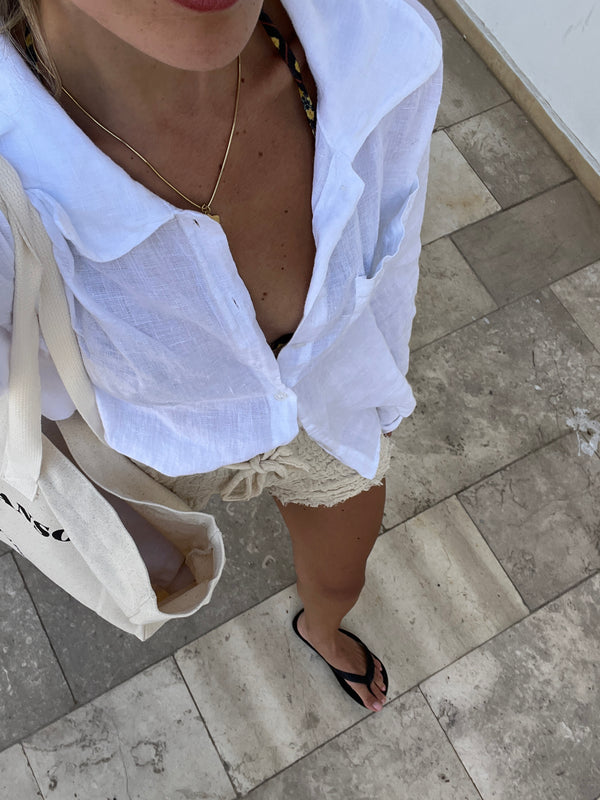 Vague linen button up shirt- White