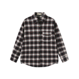 Vague plaid flannel button up shirt- brown/grey