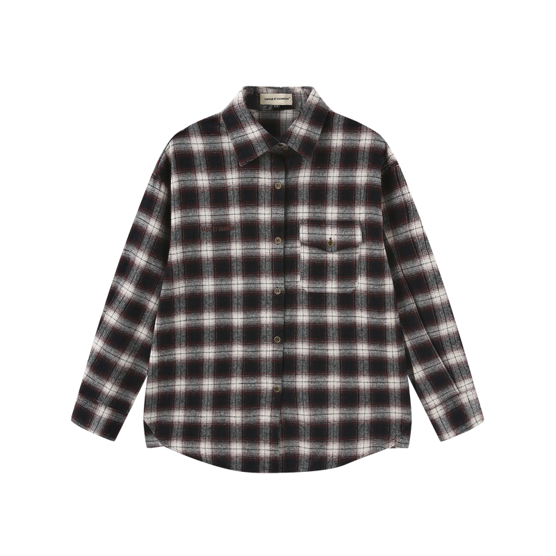 Vague plaid flannel button up shirt- brown/grey