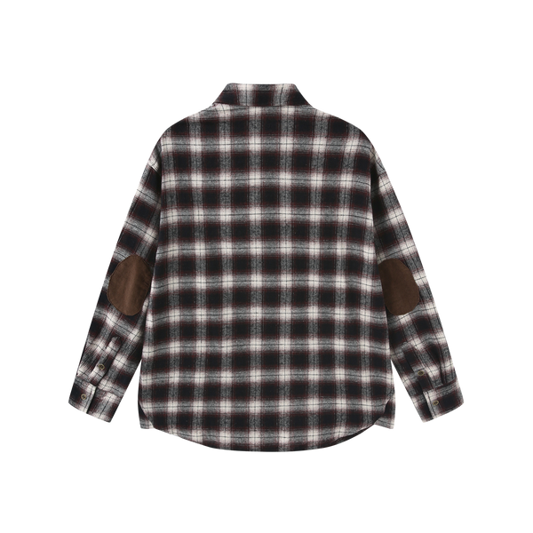 Vague plaid flannel button up shirt- brown/grey