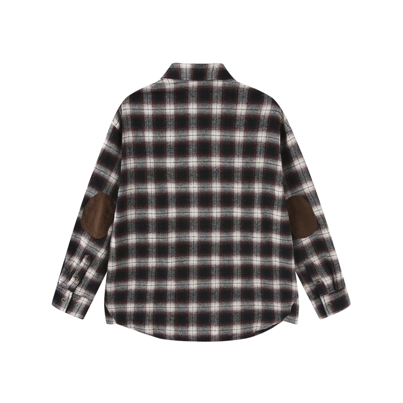 Vague plaid flannel button up shirt- brown/grey