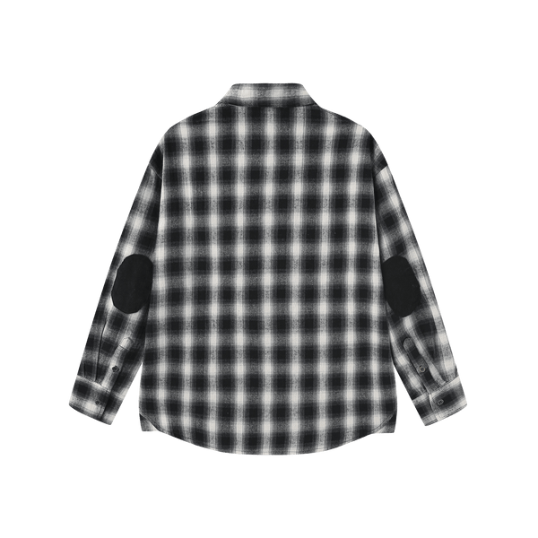Vague plaid flannel button up shirt- black/grey
