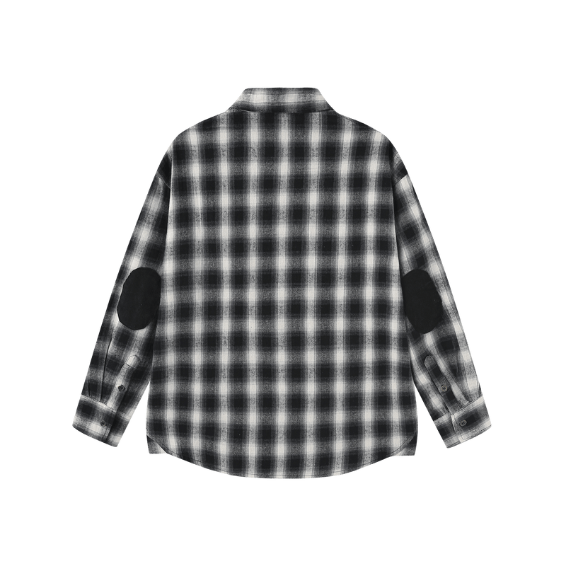 Vague plaid flannel button up shirt- black/grey