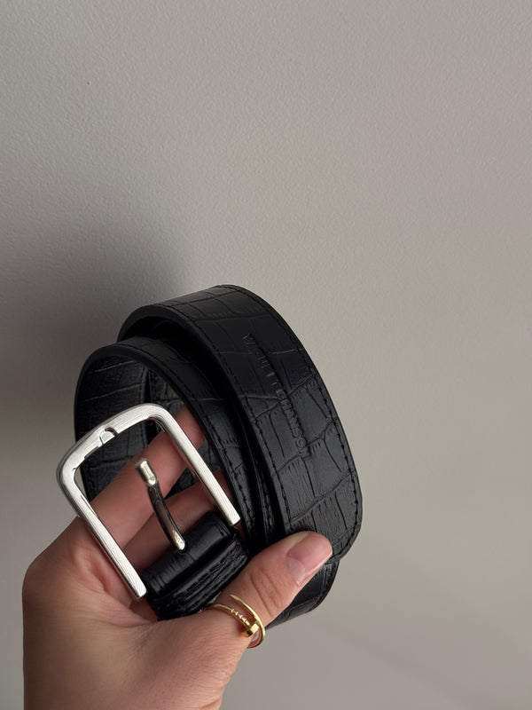 Vague croc Silver Buckle Belt- Black