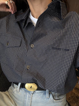 Vague plaid button up shirt- Blue