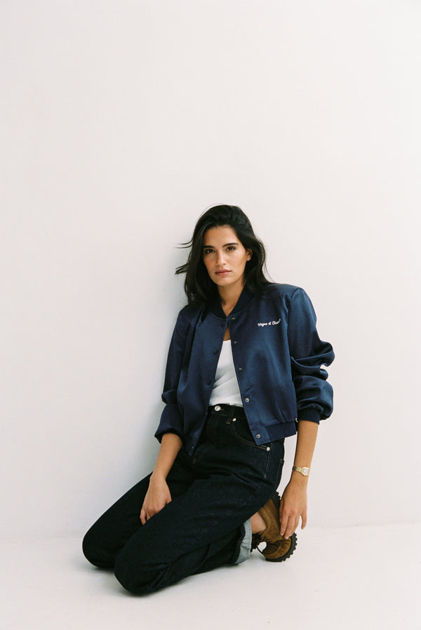 Vague et Chanson satin bomber jacket - Navy