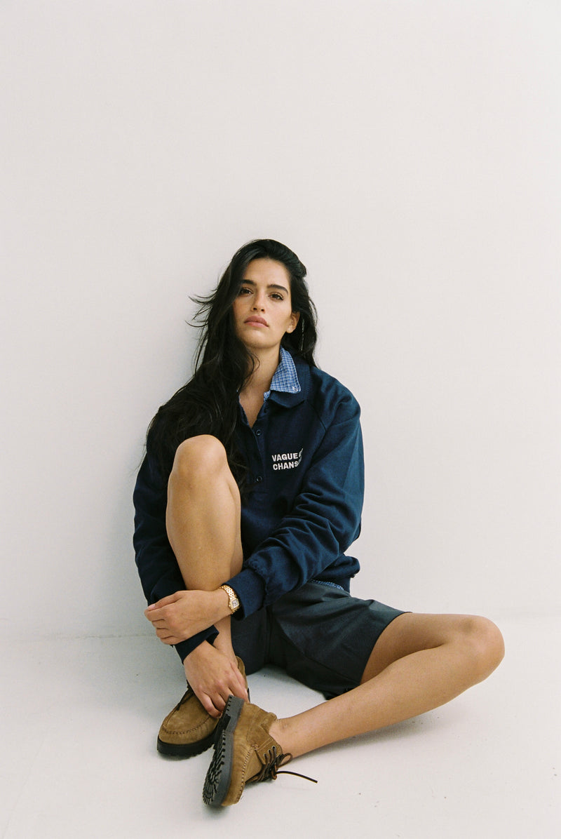 Vague French Terry polo sweatshirt- Blue