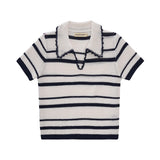 Vague crochet polo shirt- dark blue and white