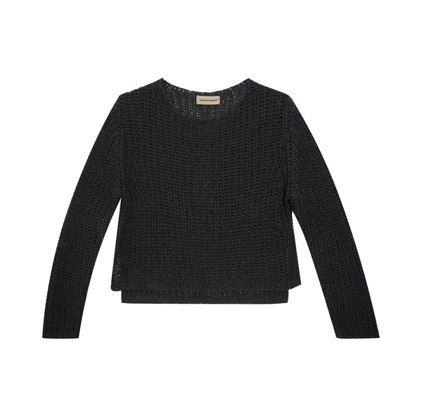 Vague long sleeve crochet shirt -black