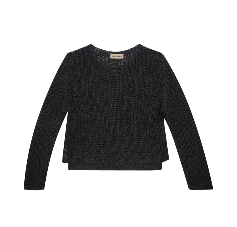 Vague long sleeve crochet shirt -black