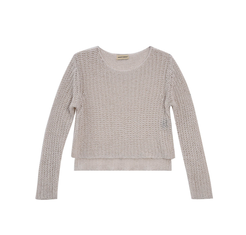 Vague long sleeve crochet shirt - cream