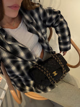 Vague plaid flannel button up shirt- black/grey