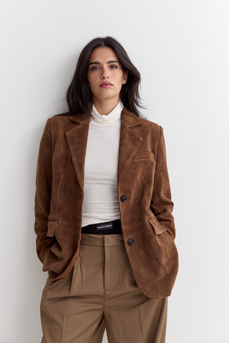 Vague tailored Suede Blazer- brown
