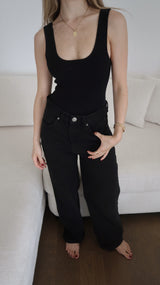 Vague golden logo knit Bodysuit- Black