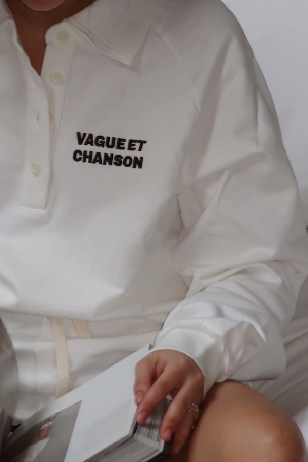 Vague French Terry polo sweatshirt- White