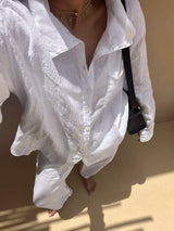 Vague linen button up shirt- White