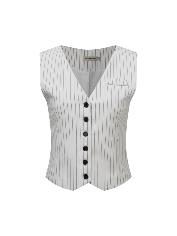 Vague striped vest- White