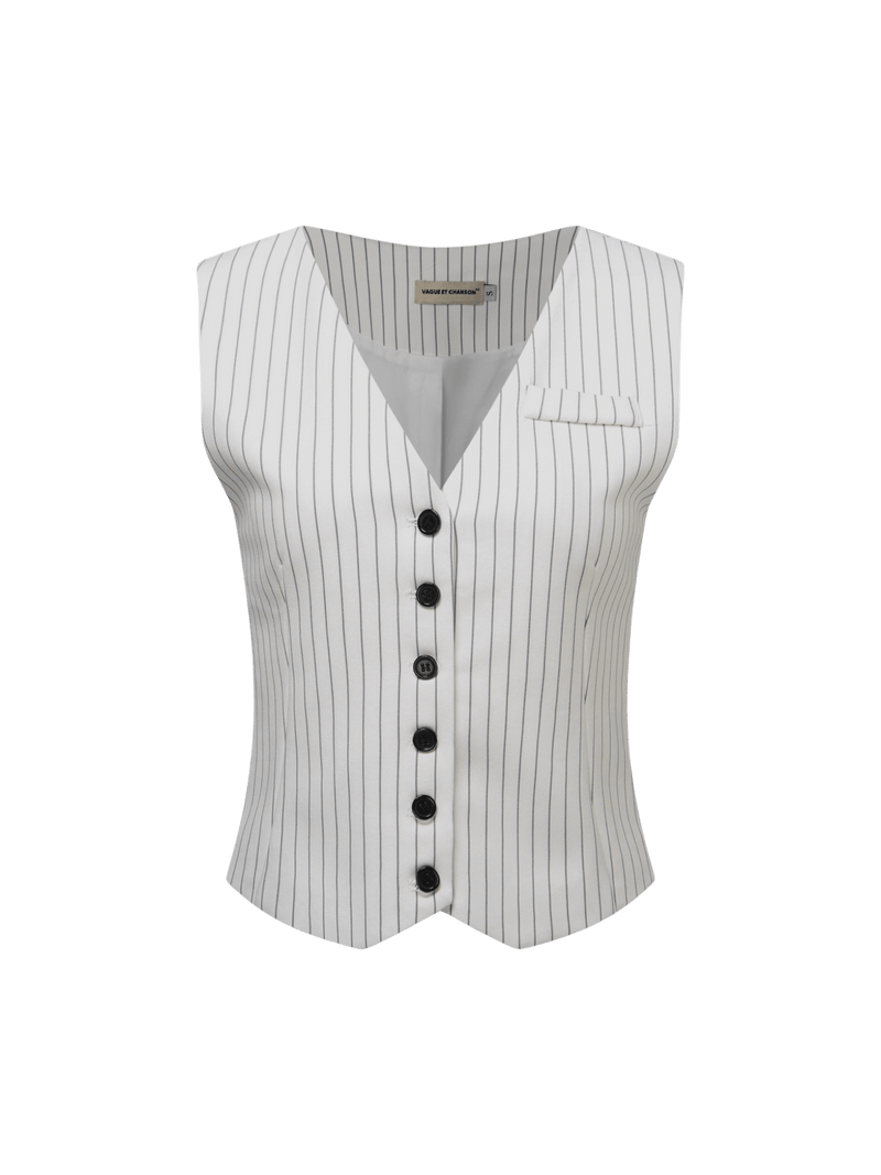 Vague striped vest- White