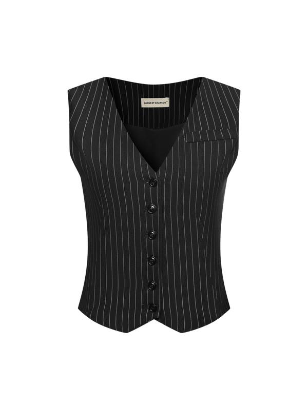 Vague striped vest- Black