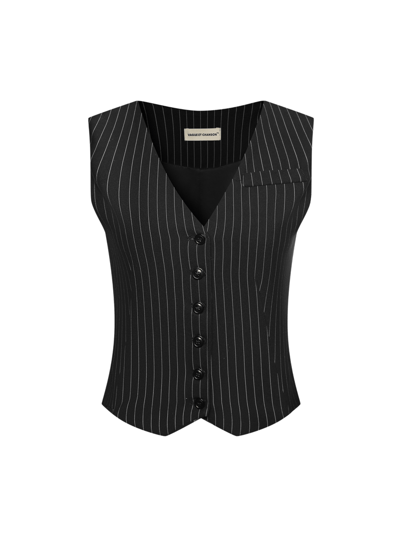 Vague striped vest- Black