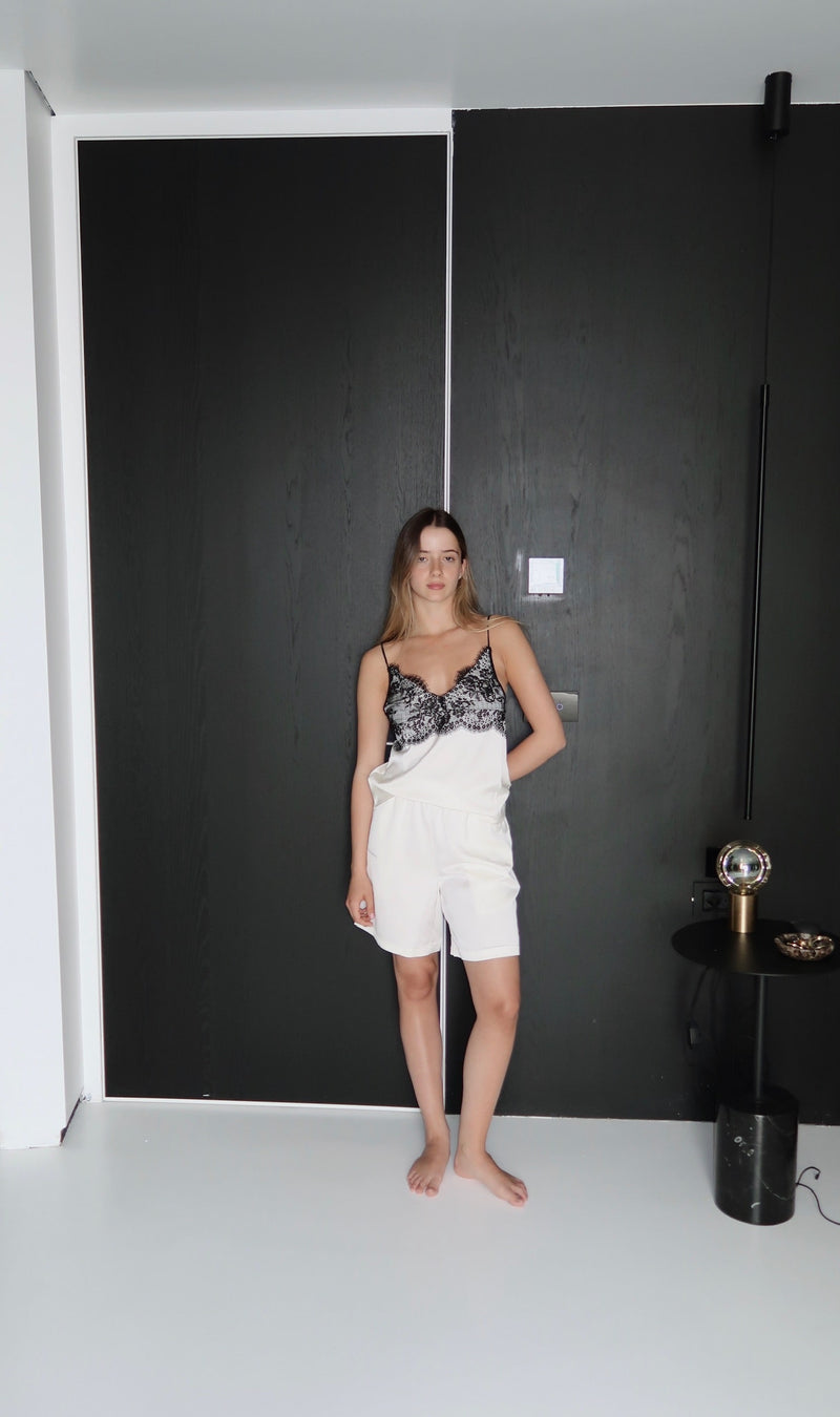 Vague satin bermuda shorts - Cream