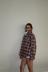 Vague plaid flannel button up shirt- Red & blue