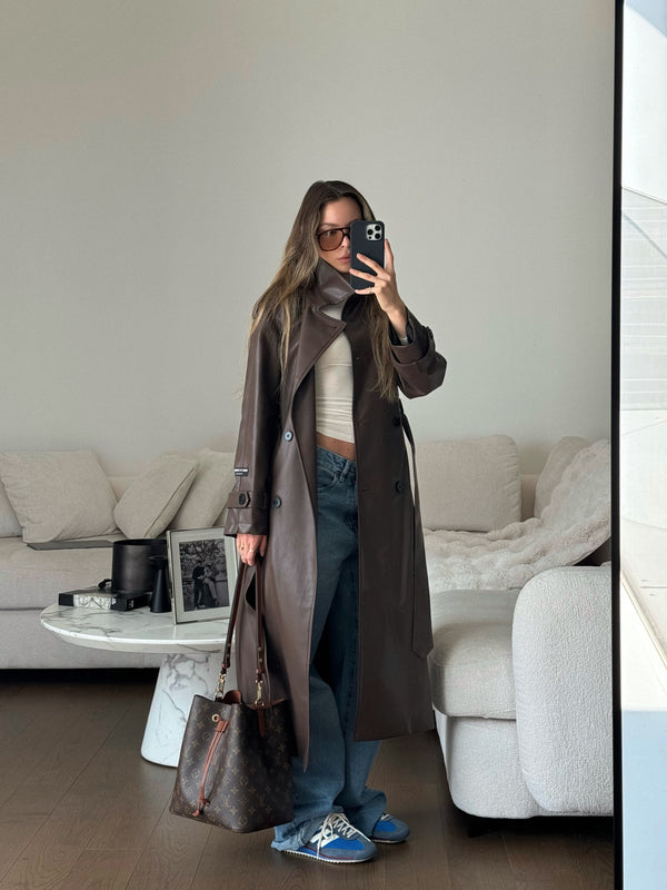 Vague the leather trench- Brown