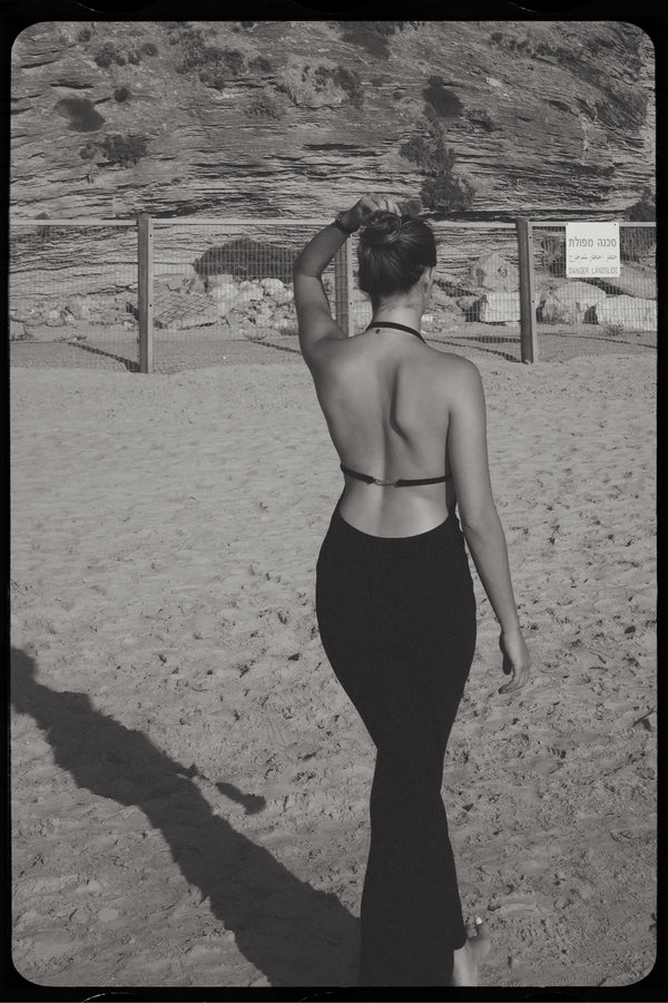Vague backless collar dress - Black