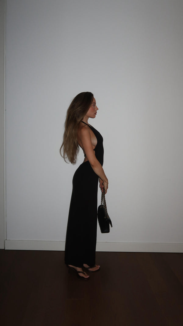 Vague backless collar dress - Black