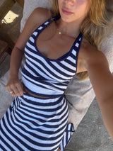 Vague terrycloth collar tank top- stripes