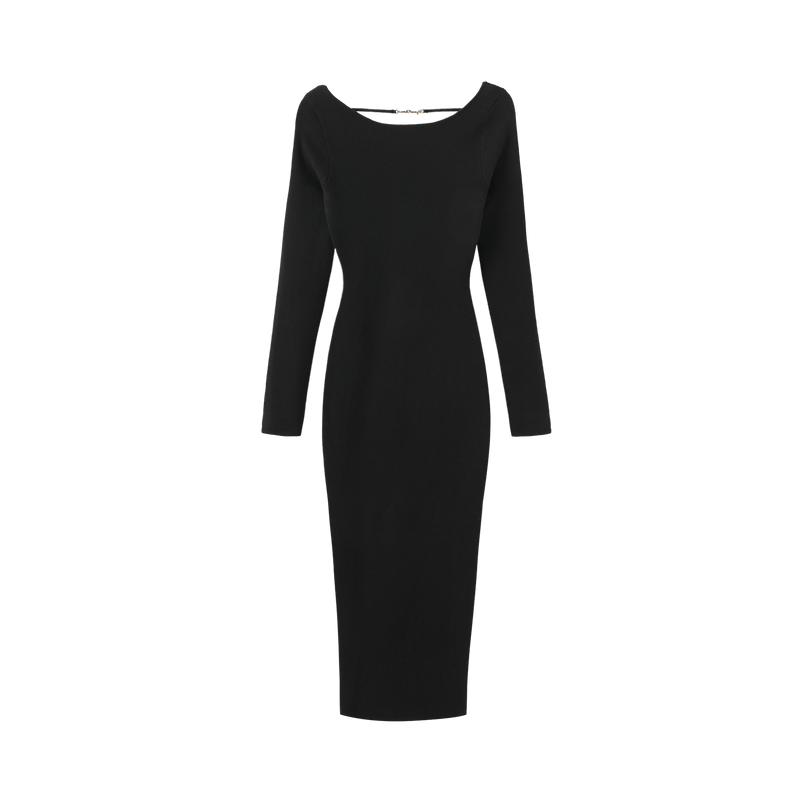 Vague open back knit dress- Black