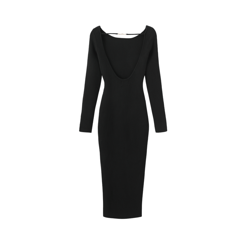 Vague open back knit dress- Black