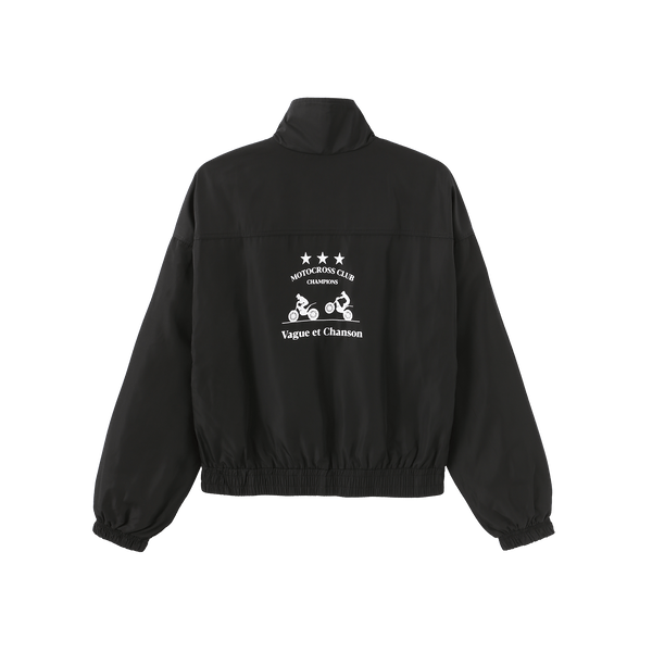 Vague nylon motocross zipper sweater- Black