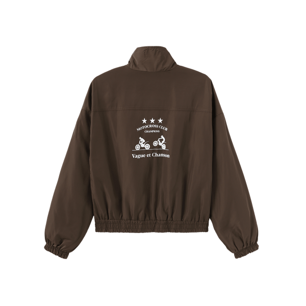 Vague nylon motocross zipper sweater- Brown