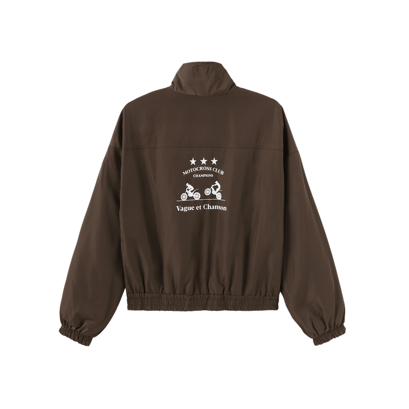 Vague nylon motocross zipper sweater- Brown