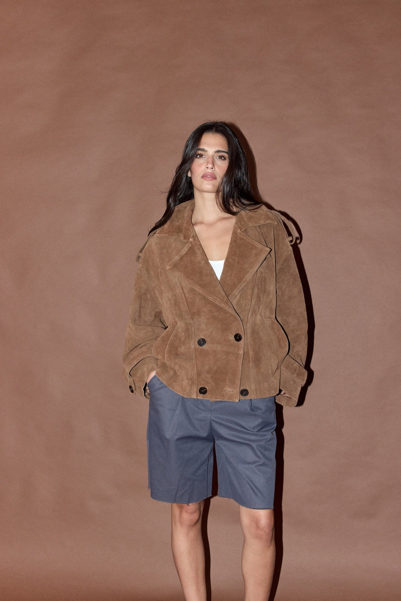 Vague Cropped Suede Jacket - Brown