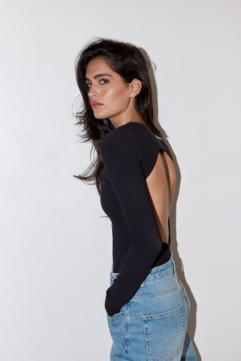Vague long sleeve open back bodysuit - Black