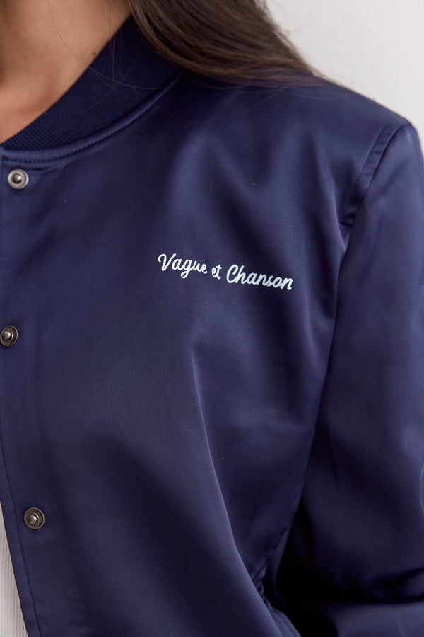 Vague et Chanson satin bomber jacket - Navy