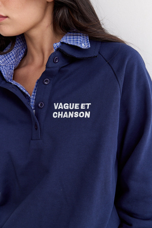 Vague French Terry polo sweatshirt- Blue